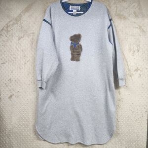 Vintage Gray Teddy Bear Appliqué Women's Nightgown Pajamas Size XL